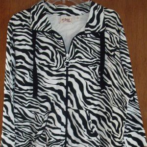 Urban Jungle Zebra Print Jacket and Black Pants Set NWT Cotton LARGE
